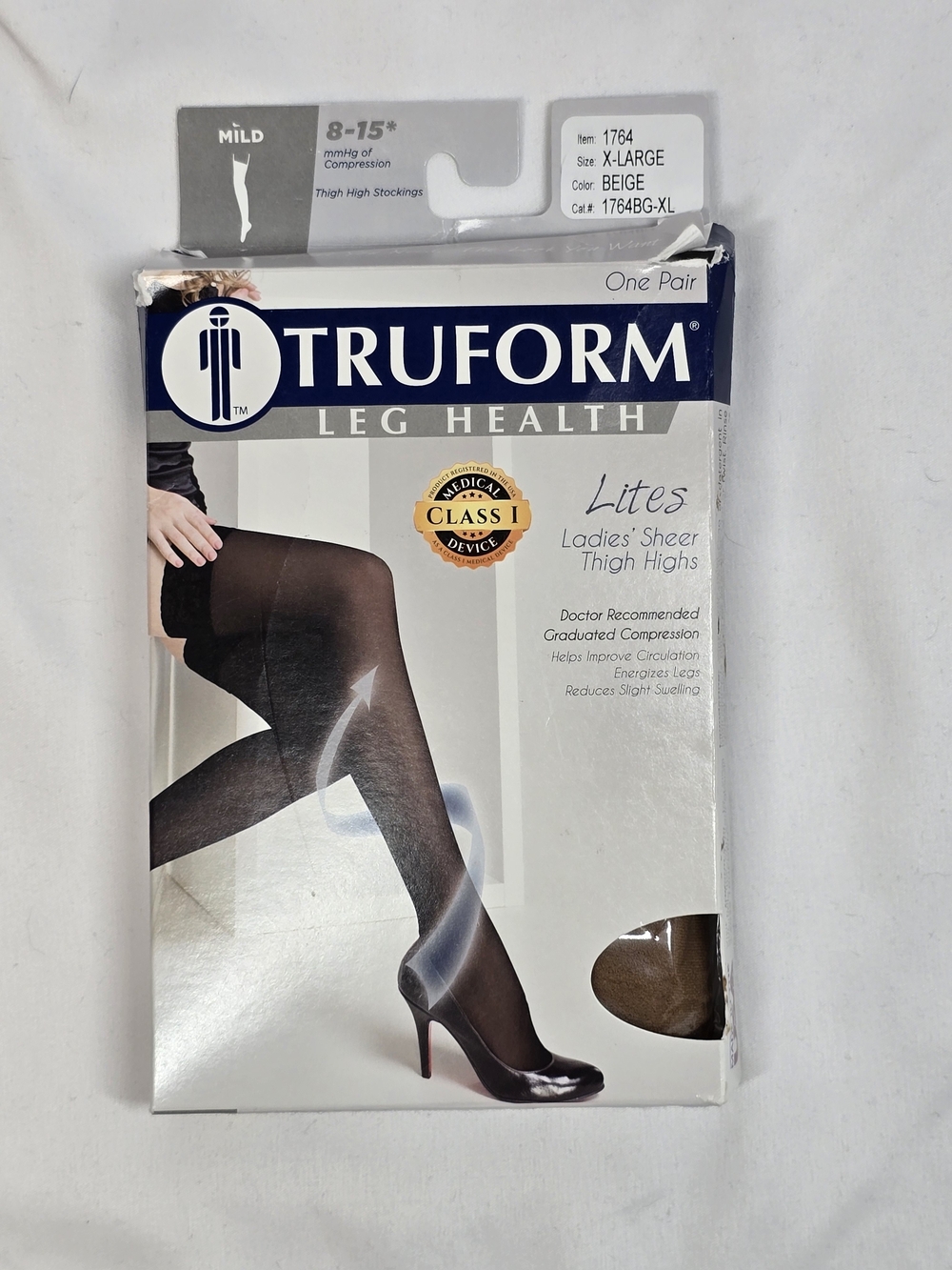 Truform Beige Sheer Thigh High Compression Stockings XL